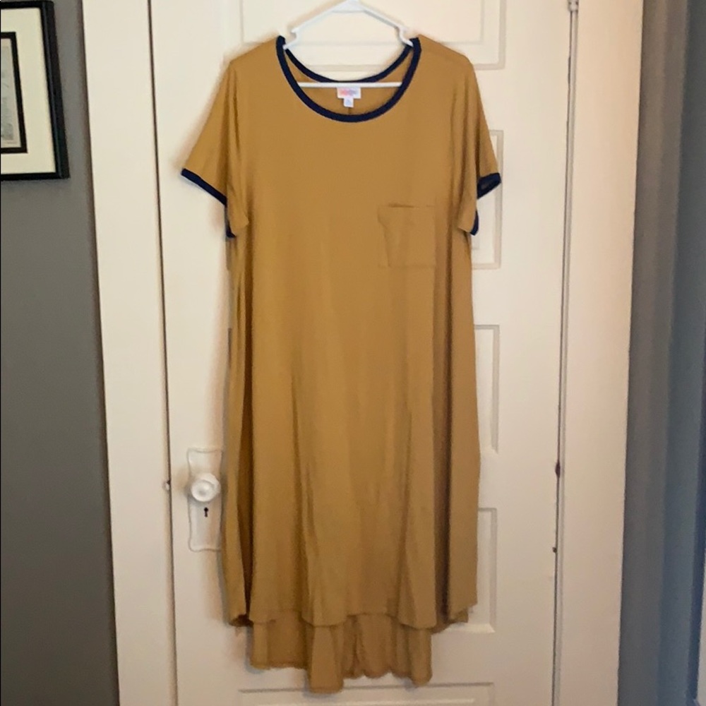 Lularoe Carly- mustard with navy piping Size XL
